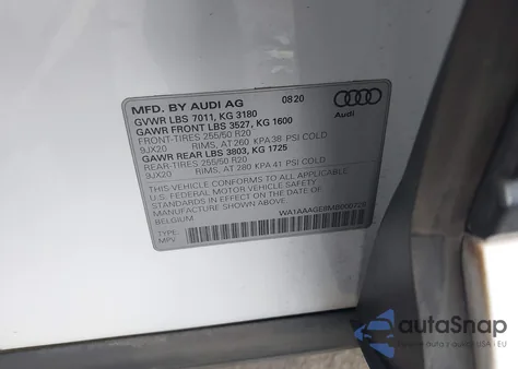 2021 Audi E-Tron Premium Quattro from USA, damaged, VIN WA1AAAGE8MB000728